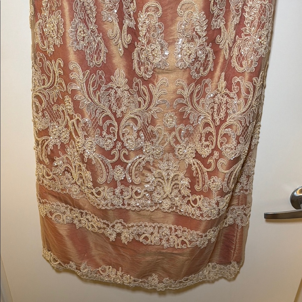 Vintage Jovani strapless lace pearl sequin sheath embellished gown dress - Picture 4 of 8